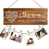 Buecasa Housewarming Gifts New Home Sign Decor - Rustic Wall Hanging Picture Frame with 6 Heart Clips -This Is Us Wall Decor 15.8x6.0 Inches image 0